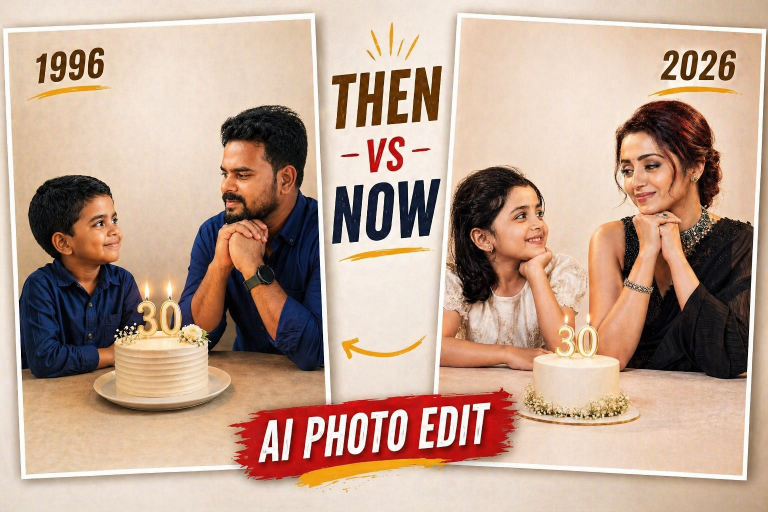Childhood vs Present AI Photo Edit – How to Create Viral Cinematic Portraits (Step-by-Step Guide)
